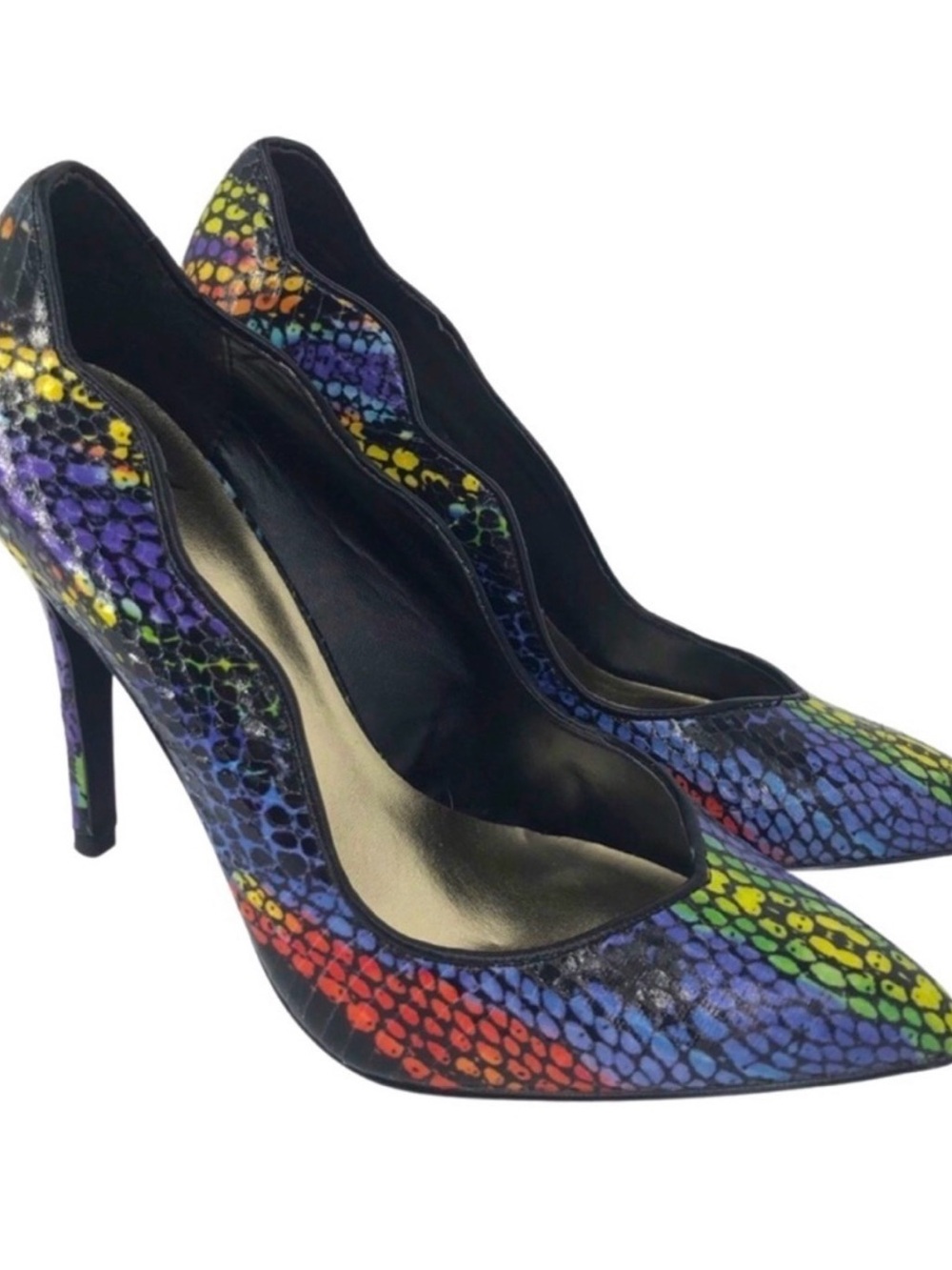 Like New Multicolor Snake-Print Pointed Toe High Heels
